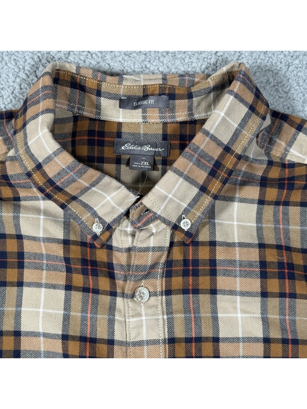 Eddie Bauer Shirt Mens 2XL Brown Plaid Long Sleeve Button Down Flannel - Picture 2 of 5
